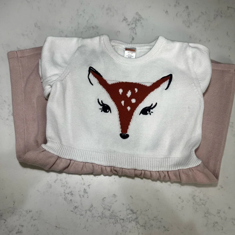 Gymboree White and Pink Fox Sweater Dress